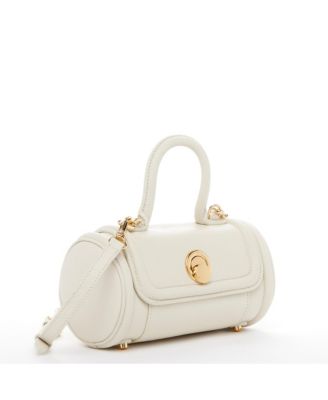 Women s Top Handle Leather Crossbody Bag Convertible Cylinder Shoulder Bag & Evening Purse with Gold Hardware and Detachable strap