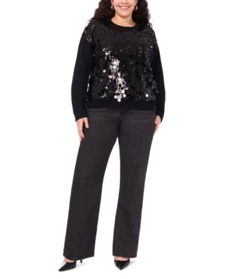 Plus Size Crewneck Paillette Sequin Long-Sleeve Sweater