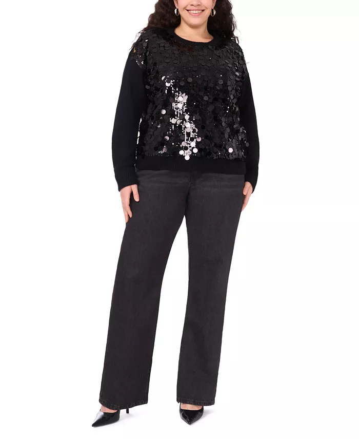 Plus Size Crewneck Paillette Sequin Long-Sleeve Sweater - thumbnail 6
