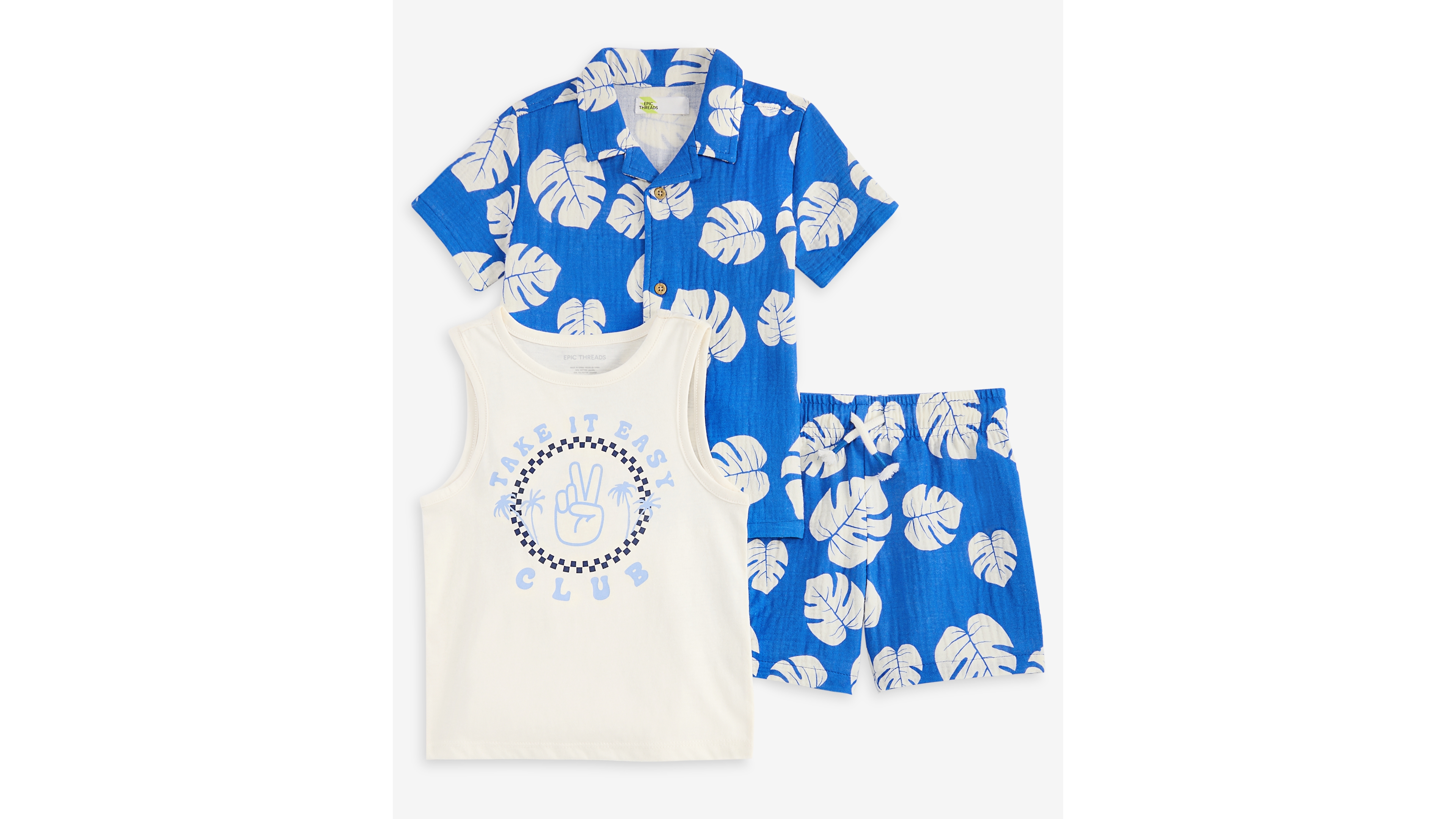 Epic Threads Boys' Toddler 2T-4T Leaf-Print Shirt, Tank Top and Shorts 3-Piece Set, Macy's Exclusive