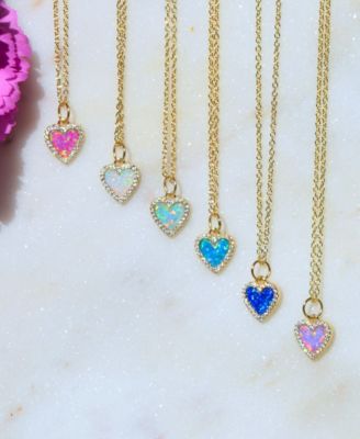Mini Heart Necklace with Lab-Grown Opal in 14k Gold Plated Sterling Silver