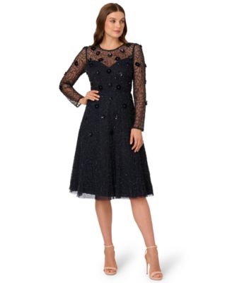 Adrianna Papell - Women's Beaded Velvet Midi Dress