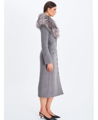 Women's Faye Grey Wool Blend Single-Breasted Coat with Removable Faux Fur Collar