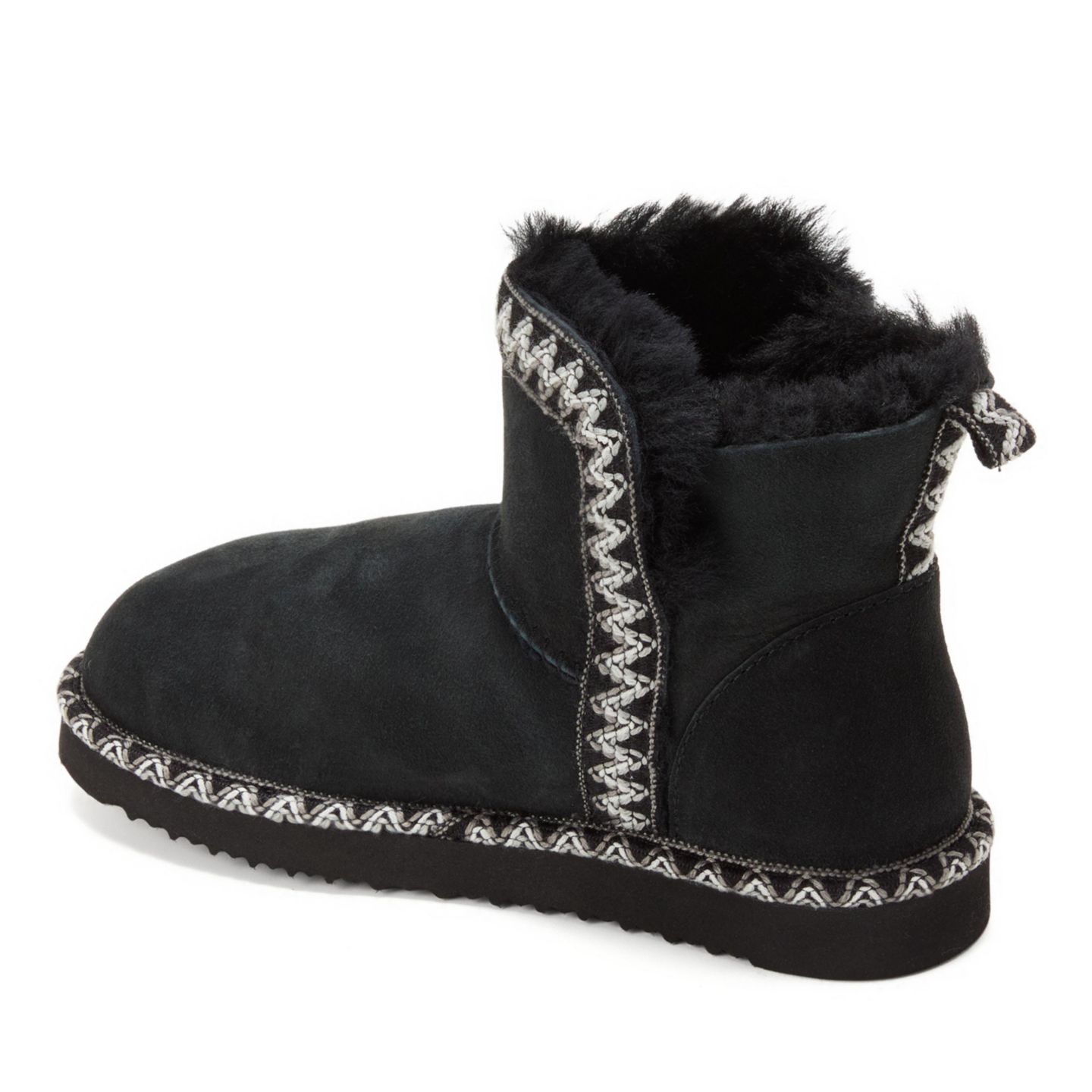 Женские ботинки Dearfoams Perth Genuine Shearling Fold Down Bootie with Embroidery, цвет: Чёрный — фото 6