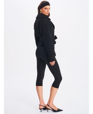 Women's Dara Black Wool Blend Cropped Double-Breasted Belted Coat