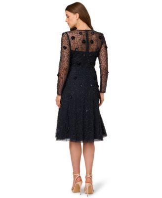 Women's Beaded Velvet Midi Dress