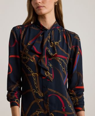 Petite Print Georgette Tie-Neck Shirt Dress