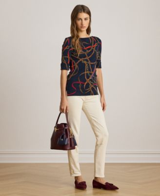 Petite Belting-Print Cotton Boatneck T-Shirt