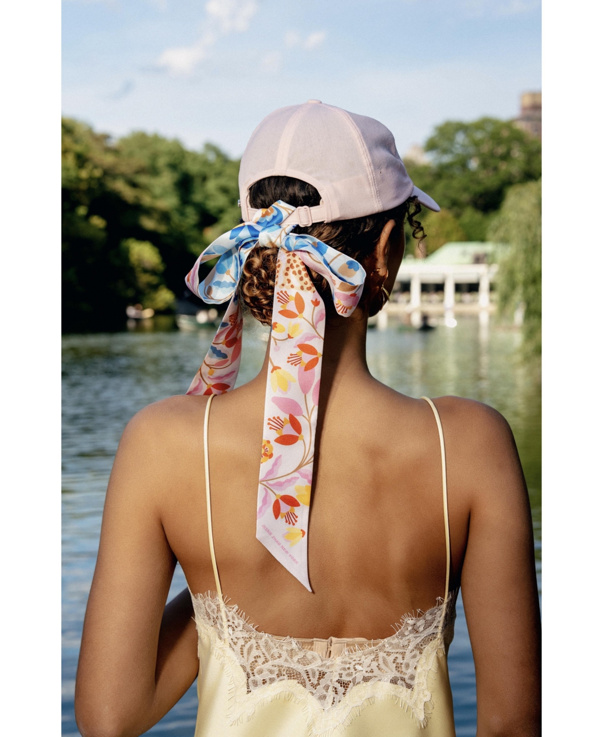 Jessie Zhao New York Silk Skinny Scarf Pink Blossom Jungle