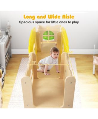 7-in-1 Toddler Slide Set Wooden Castle-Shaped Entertainment Activity Center