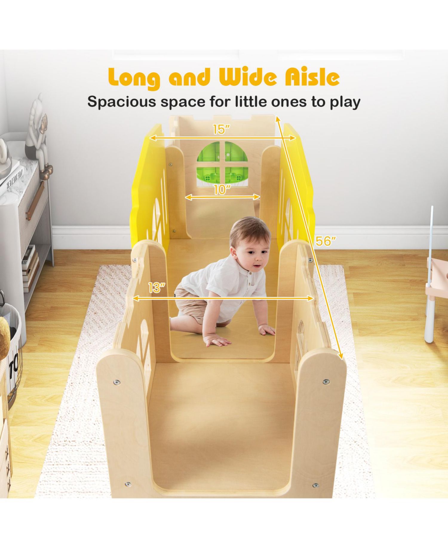7-in-1 Toddler Slide Set Wooden Castle-Shaped Activity Center
