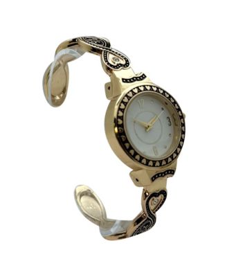Elegant Heart Detailed Band Bangle Women Watch, Gold