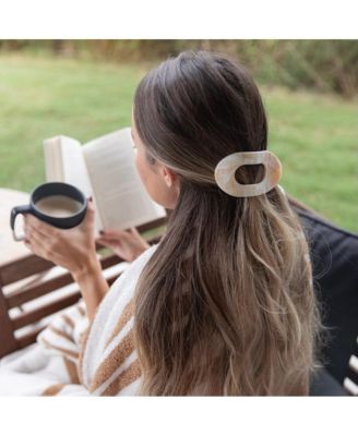 Large Oval Claw Clip Set – Golden Matte + Ivory Marble