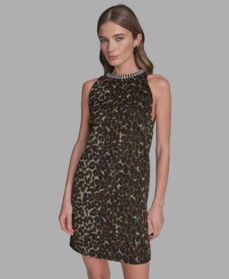 Women's Rhinestone Collar Halter Neck Dress