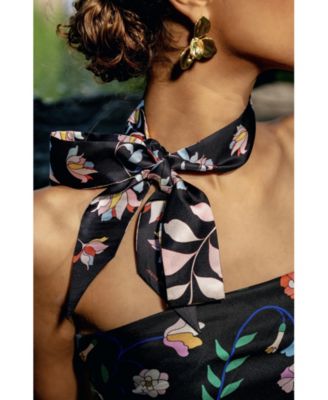 Silk Skinny Scarf Midnight Garden