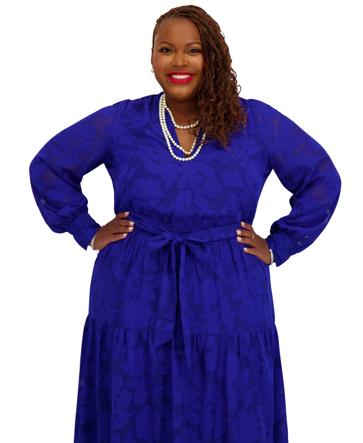 Kasper Women's Soft V-neck Tiered Midi Dress In Blue