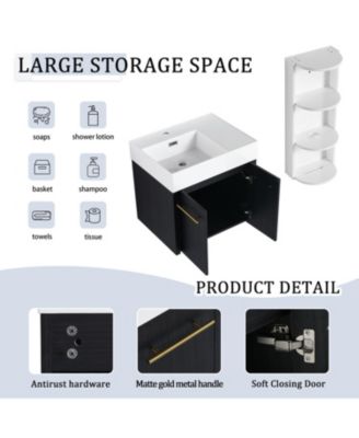 24" Wall-Mount Vanity, Resin Left Basin, Storage, KD