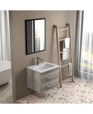 32" Grey Wood Vanity, Ceramic Sink, Mirror - Modern Bathroom