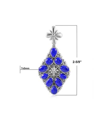 Sterling Silver Lapis Diamond Shaped Cluster Pendant Enhancer