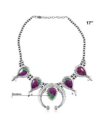 Sterling Silver Ruby Zoisite Pear-Cut Squash Blossom Necklace, 17 to 20 Inches
