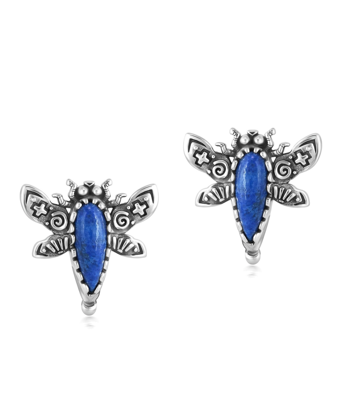 American West Jewelry Sterling Silver Denim Lapis Dragonfly Stud Earrings