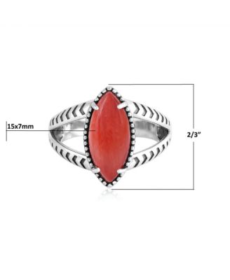 Sterling Silver Red Spiny Oyster Marquise Split Shank Ring, Size