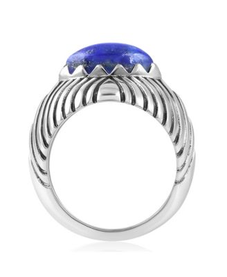 Sterling Silver Lapis Marquise Gemstone Ribbed Ring, Size