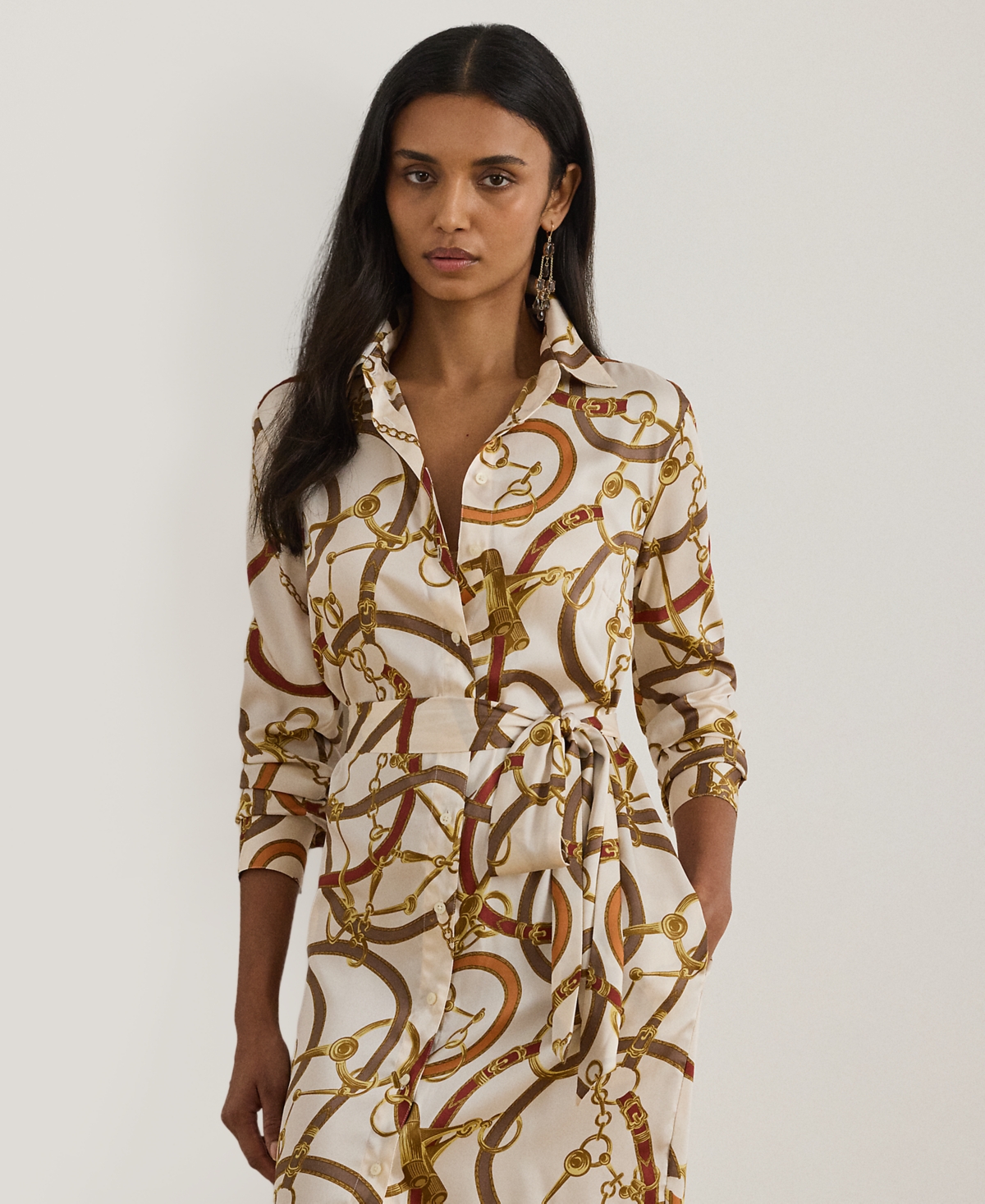 Ralph Lauren Petite Fayella Long Sleeve Shirtdress In Brown