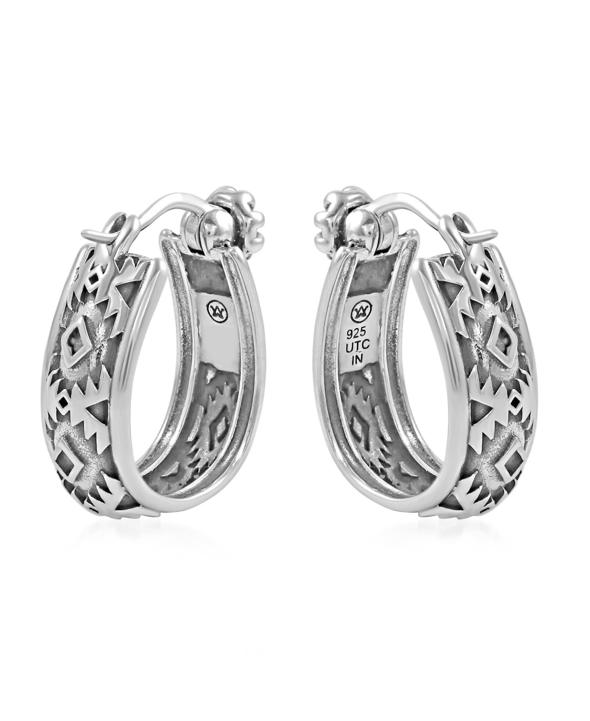 American West Jewelry Sterling Silver Patterned Huggie Hoop Earrings