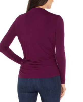 Petite Long Sleeve Mock Neck Shirring Top