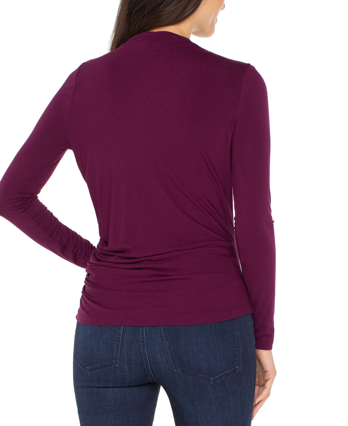 Liverpool Los Angeles Petite Long Sleeve Mock Neck Shirring Top