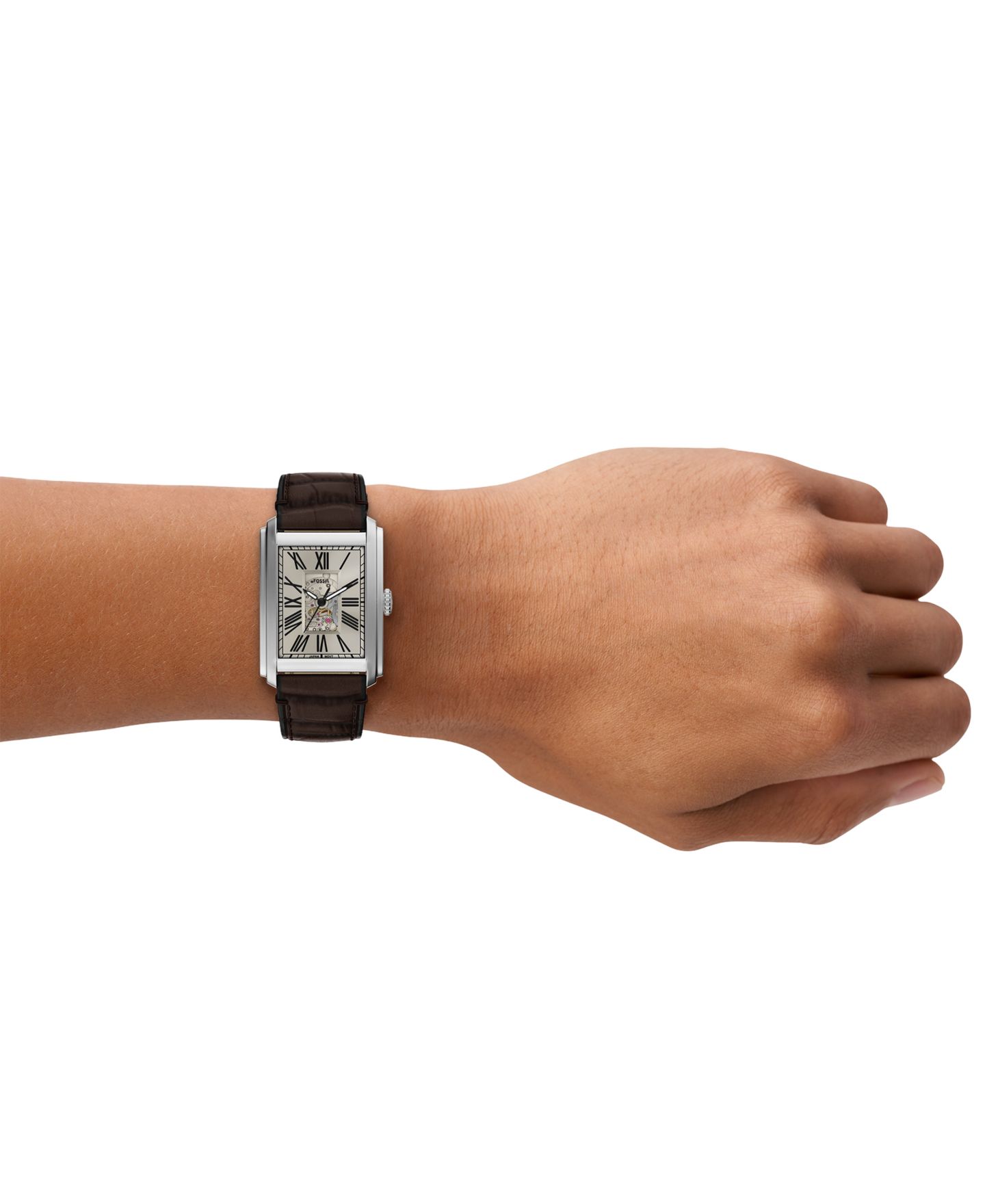 Мужские часы Fossil Carraway Automatic Brown Croco Leather Watch, 30mm — фото 7