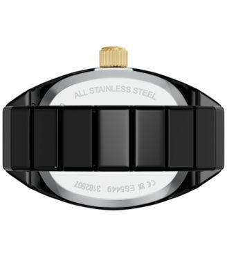 Women's Watch Ring Two-Hand Pav&eacute; Black Stainless Steel Watch, 15mm