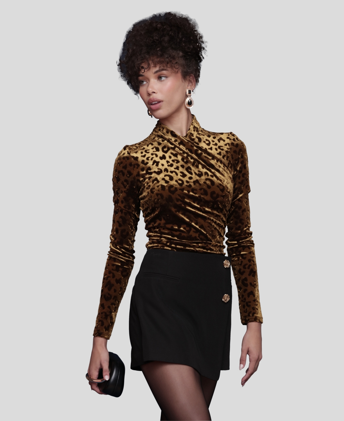 Avec Les Filles Burnout Leopard Print Surplice Top In Brown