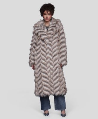 Women's Faux Fur Chevron Notch Collar Maxi Coat