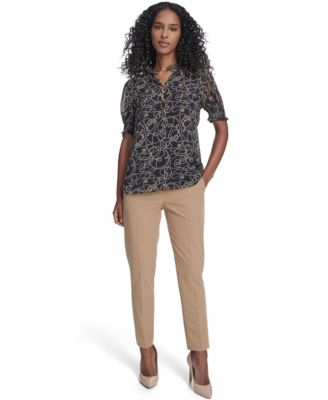 Women's Rope Print Ruffle Mock Neck Blouse