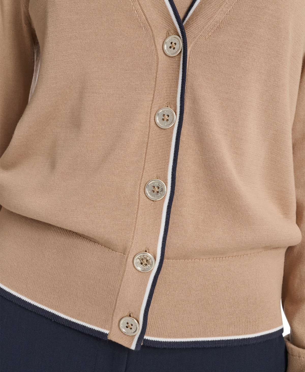 Tommy Hilfiger Women's Tipped V-neck Cardigan Set In Brown