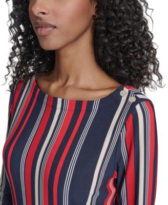 Women's Striped Long Sleeve Boat Neck Top