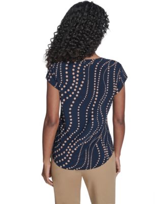 Women's Cascade Dot Cap Sleeve V-Neck Top