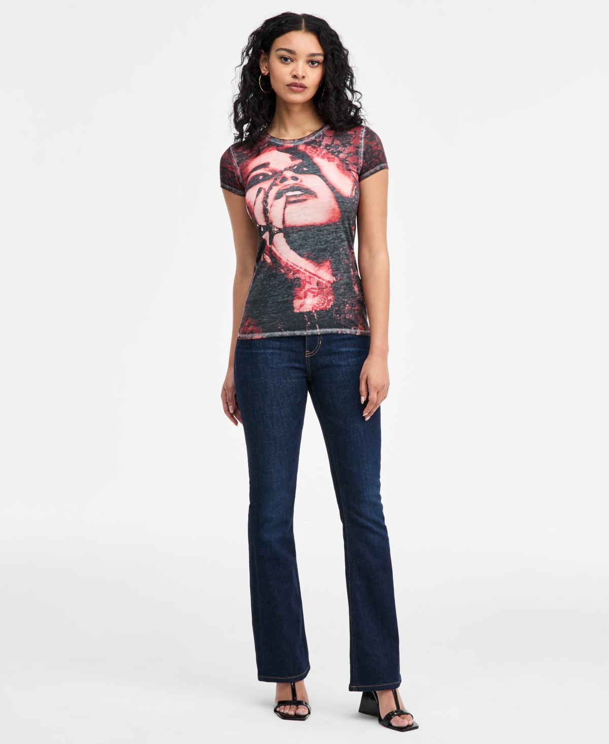 Guess Women's Short-sleeve Lace Face T-shirt In Multi