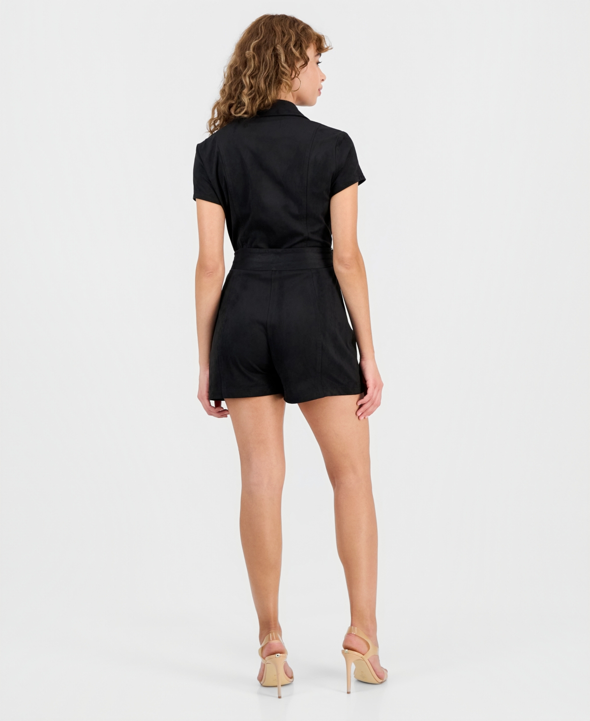 Guess Women's Jene Short-sleeve Faux-suede Romper In Black