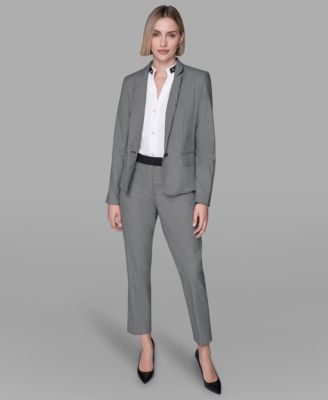 Karl Lagerfeld Womens Long Sleeve Checkered One Button Jacket Sleeveless Top Checkered Straight Ankle Pants In Multi