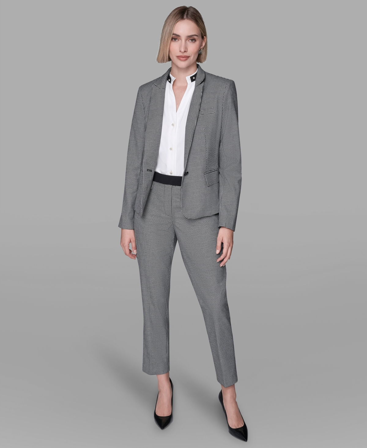 Karl Lagerfeld Paris Women's Long-Sleeve Checkered One Button Jacket