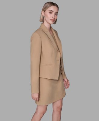 Women's V-Neck 1-Button Front Cropped Jacket