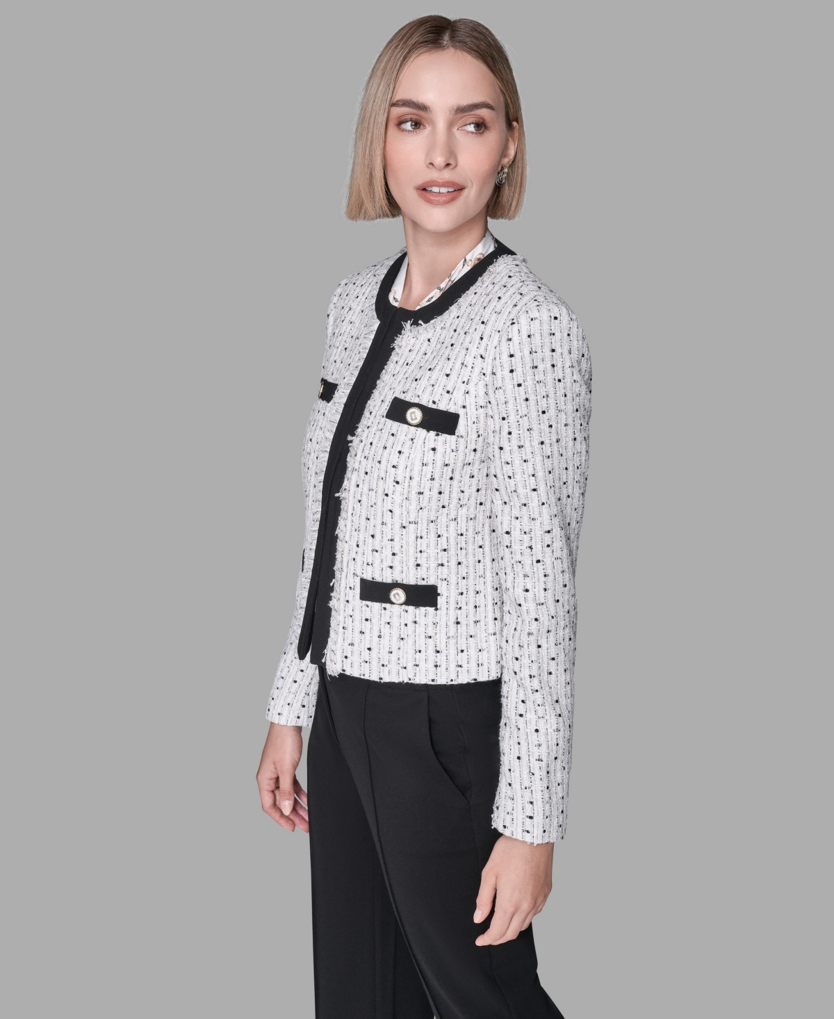 Karl Lagerfeld Women's Long-sleeve Contrast Tweed Jacket In Multi
