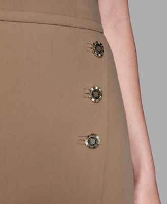 Women's Back Invisible Zipper Button Detail Mini Skirt