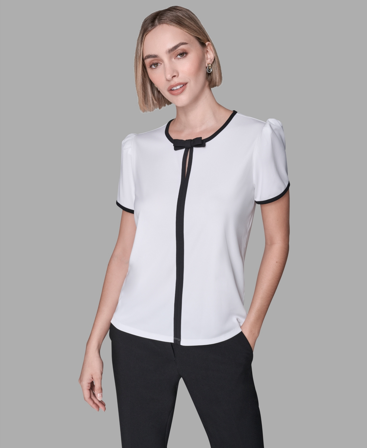 Karl Lagerfeld Women's Short-sleeve Contrast Piping Top In Multi