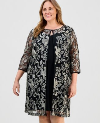 Plus Size Mesh Elbow-Sleeve Jacket & Dress