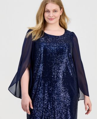 Plus Size Sequinned Chiffon-Sleeve Dress