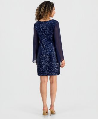 Women's Sequinned Cape-Sleeve Dress